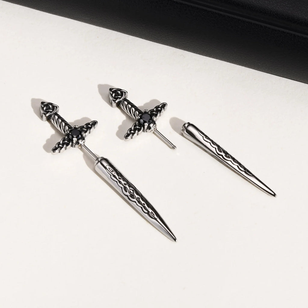 Celtic Knot Sword Stud Earrings — Stainless Steel
