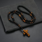 Cool Fashion Matte Black Round Beads Tiger Eye Stone Pendant Necklace for Men and Women