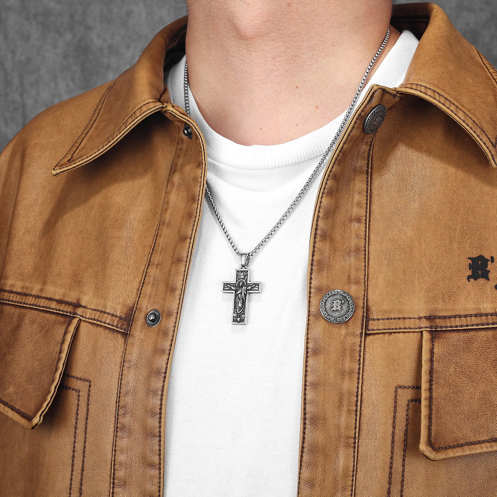 Cross Jesus Pendant Necklace — Stainless Steel