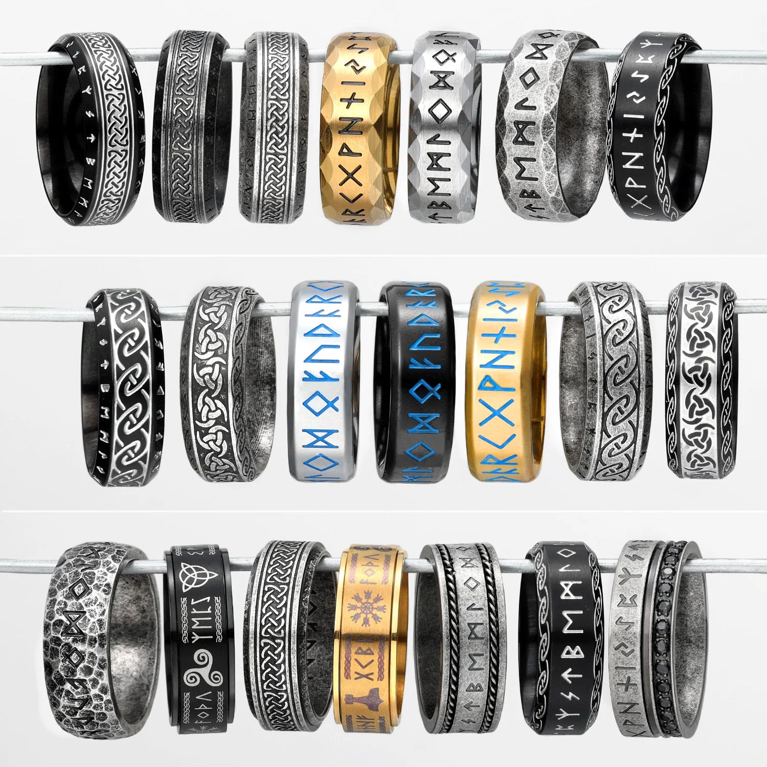 Vintage Nordic Viking Runes Celtic Knot Series Stainless Steel Womens Mens Rings Punk Biker Jewelry Creativity Gift