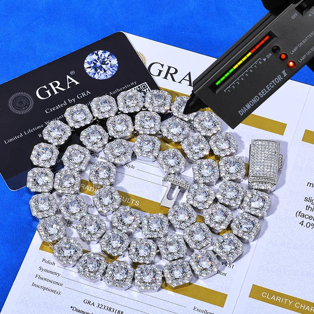 Tennis Necklace Moissanite VVS1 10MM Cluster