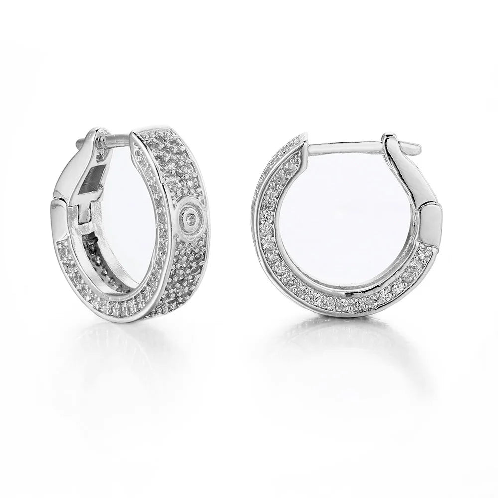 Iced Out Round Hoop Earrings — Gold