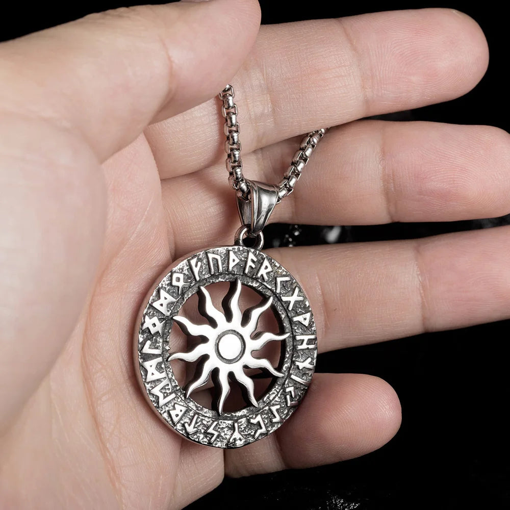 Viking Sun Rune Pendant Necklace — Stainless Steel