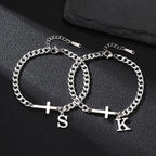 Men Cross Cuban Chain Bracelets for Men Initial A-Z Faith Cross Bracelets, Stainless Steel Initial Bracelet Religious