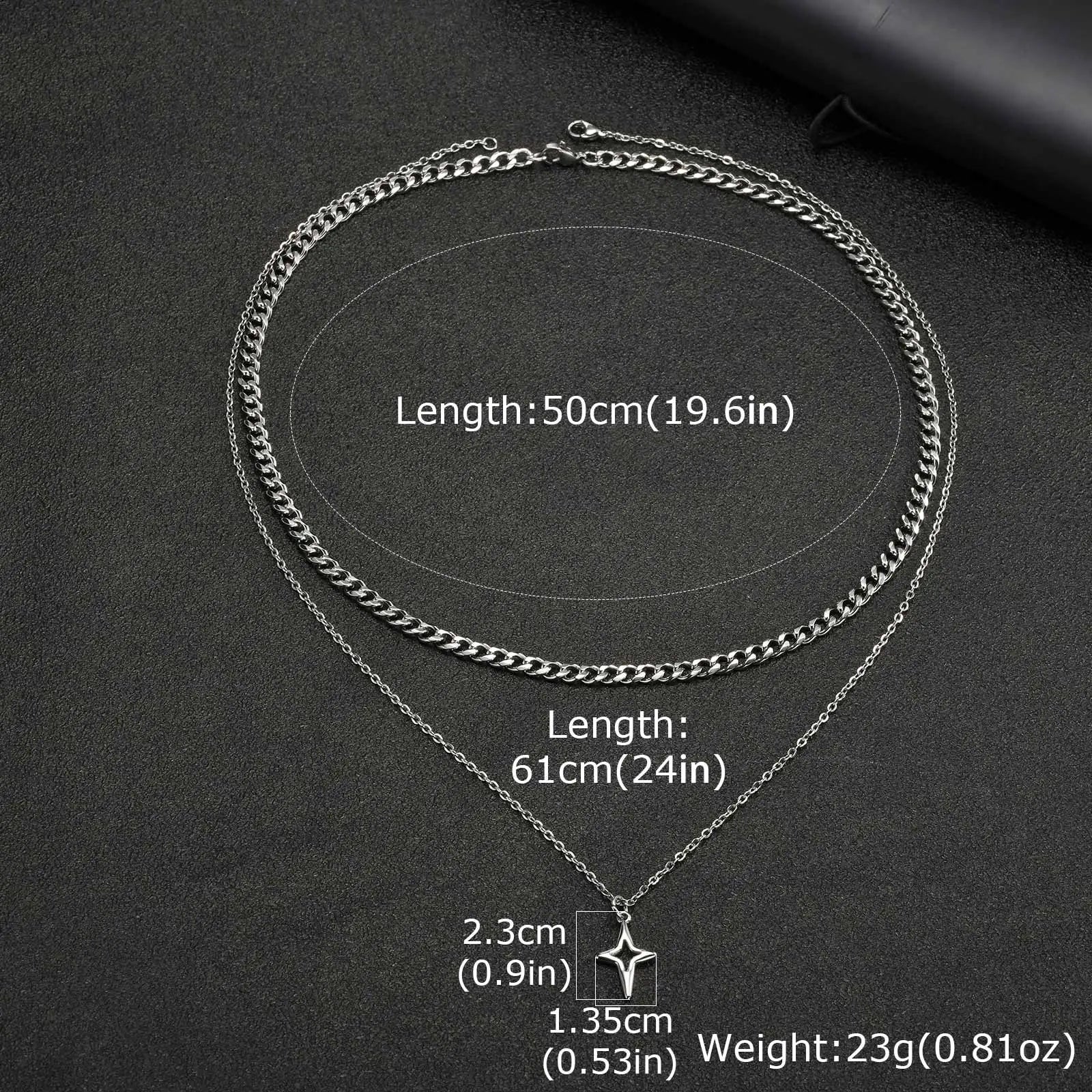 Vnox 2pcs/set Link Chain Chokers Four-point Star Pendant O-Chain Necklace Set for Men, Stainless Steel Silver Color Jewelry Gift