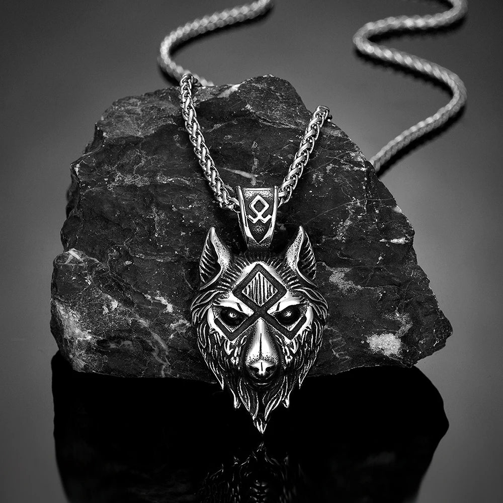 Odin's Wolves Valknut Pendant Necklace — Steel