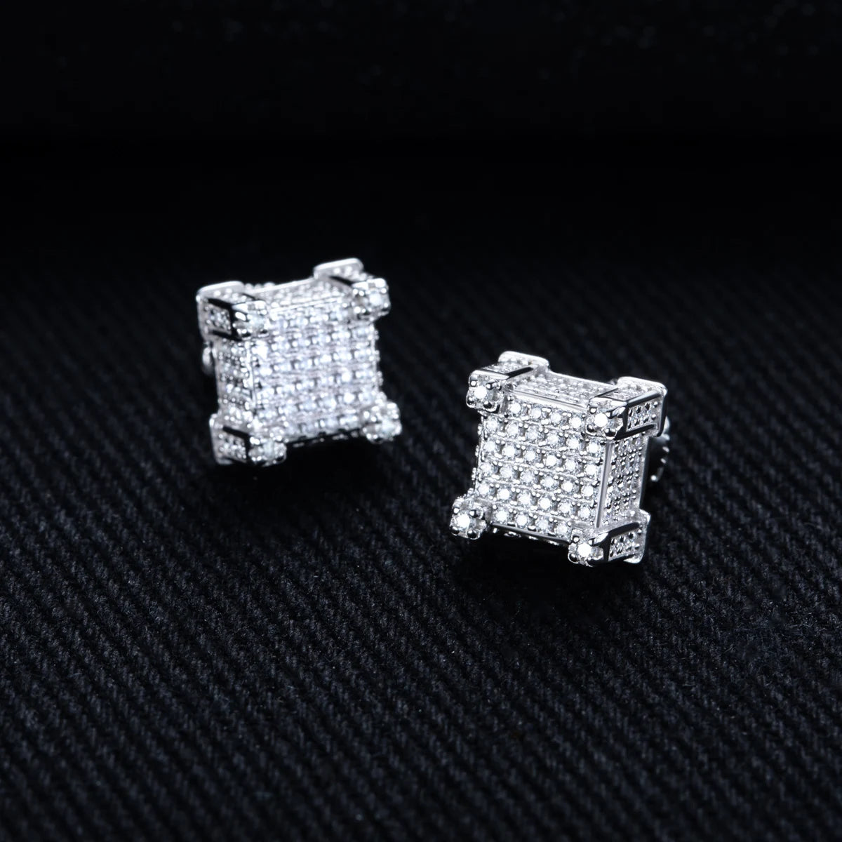 Iced Out Square Stud Earrings — 925 Silver