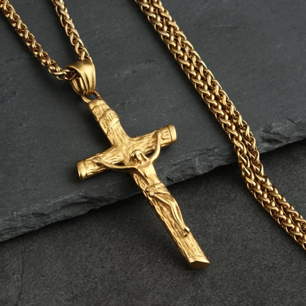 St. Benedict Exorcism Cross Pendant Necklace — Stainless Steel