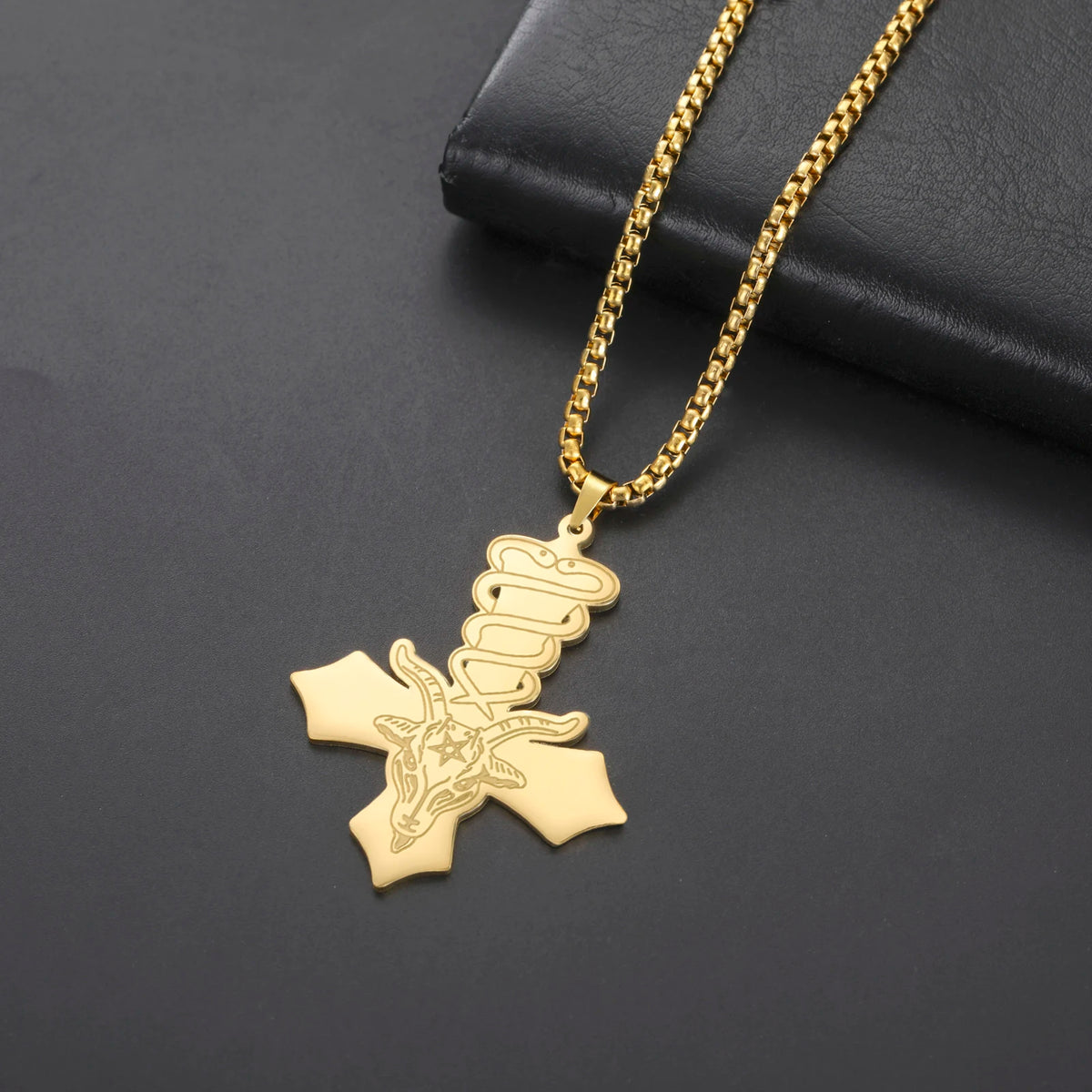 1pc Dark Occult Goat Head Pentagram Snake Baphomet Cross Necklace Mystical Symbol Pendant Jewelry