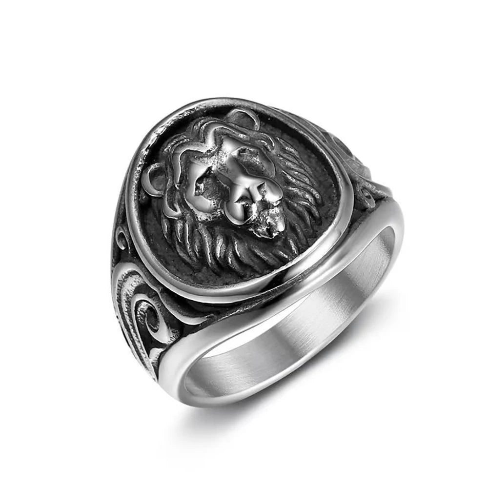 Lion Head Ring Gold Silver 3D Animal Band — Stainless Steel