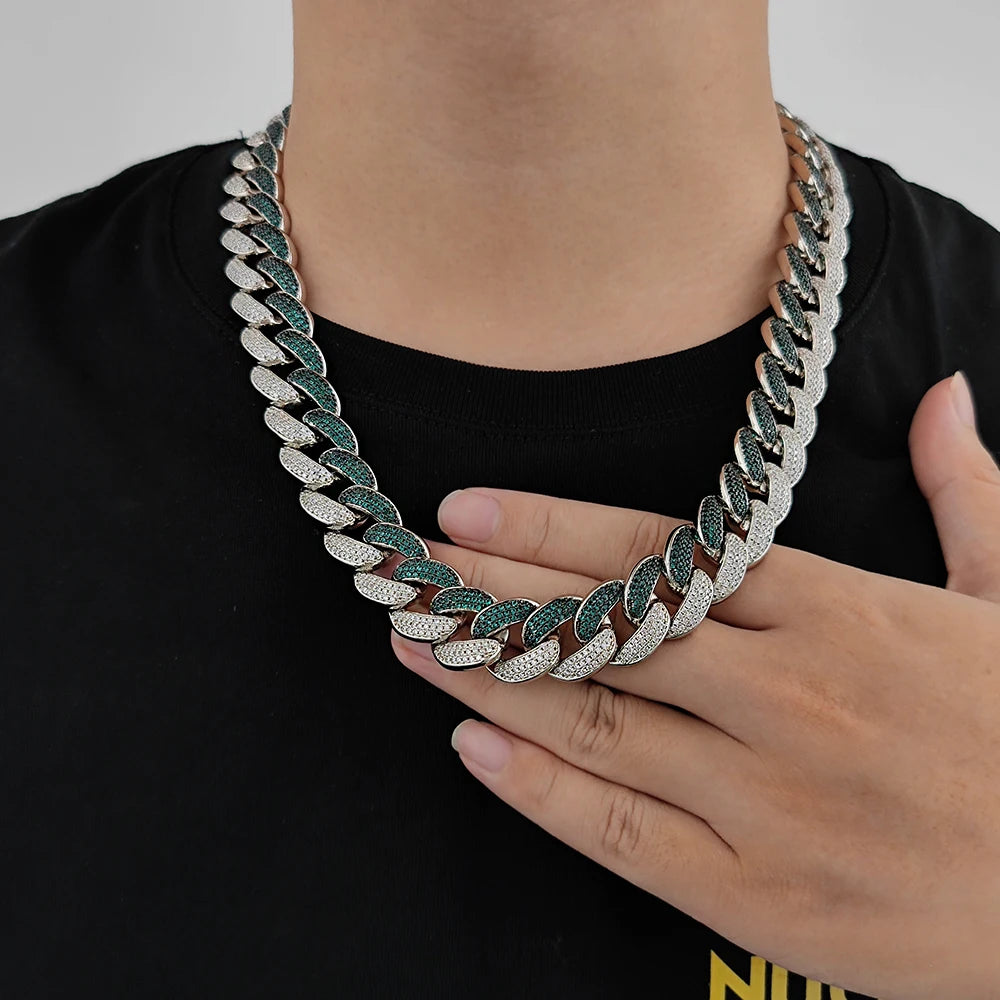 Gold Cuban Chain Necklace Iced Out 18MM 3-Row