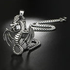 Stainless Steel Dragon Pendant Necklace Statement