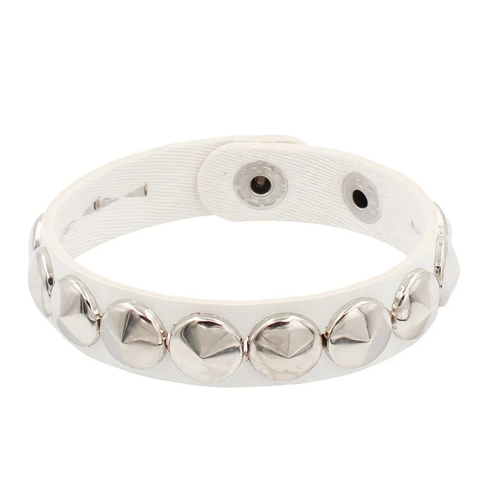 Gothic Round Rivet Leather Cuff Bracelet — Adjustable Bangle