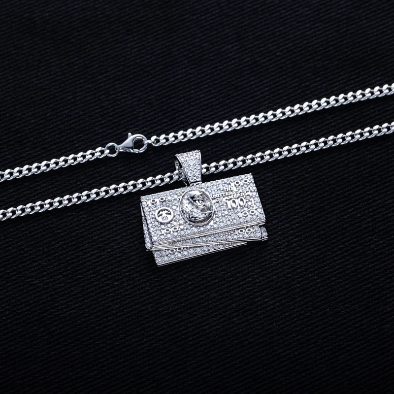 Iced Out Dollar Bill Pendant — 925 Silver