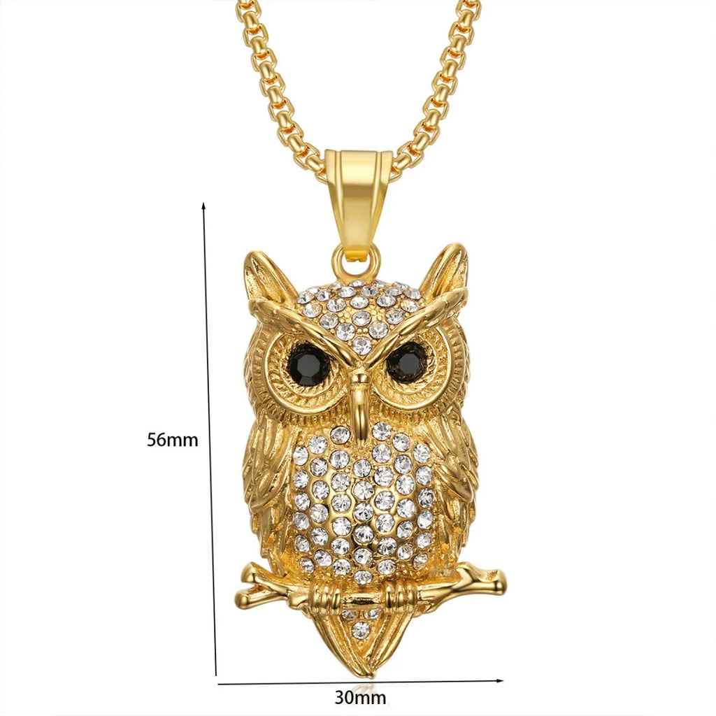 Iced Out Owl Gold Pendant Necklace