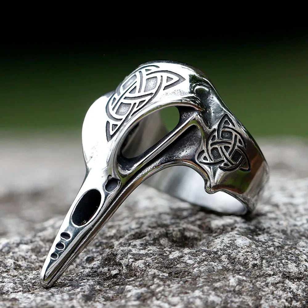 Viking Celtic Knot Raven Head Totem Ring — Stainless Steel