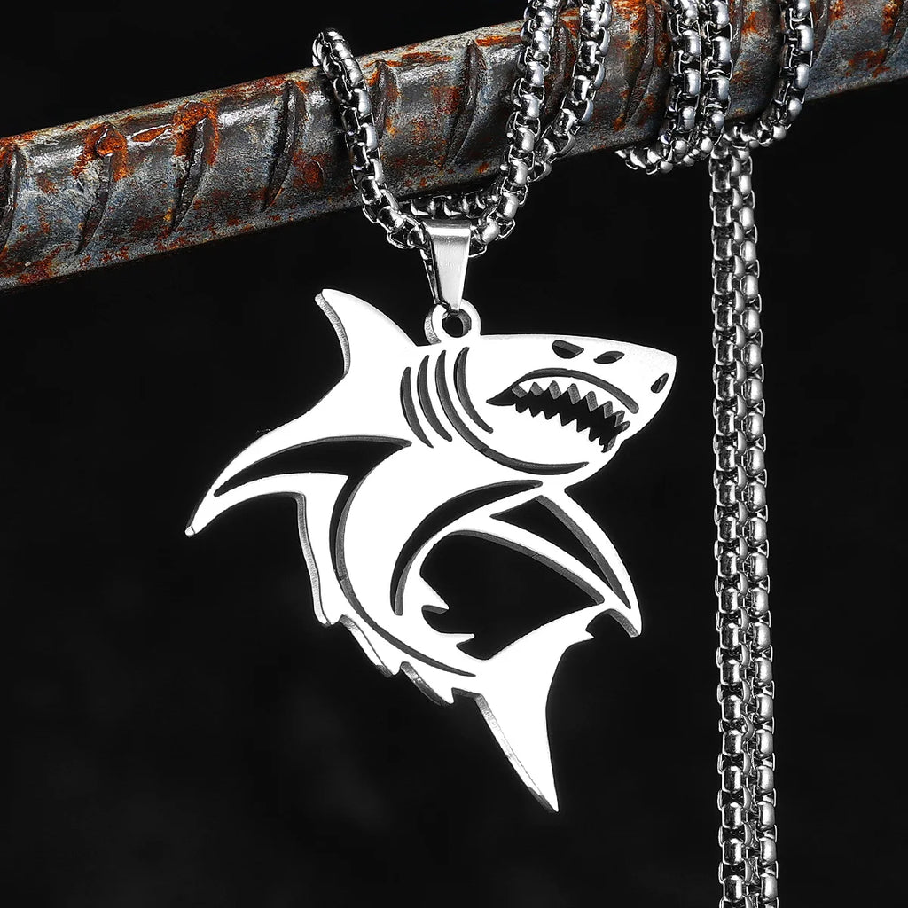 Great White Shark Hollow Men Necklaces Stainless Steel Pendant Sweater Chain Women Punk Fashion Jewelry Accessories