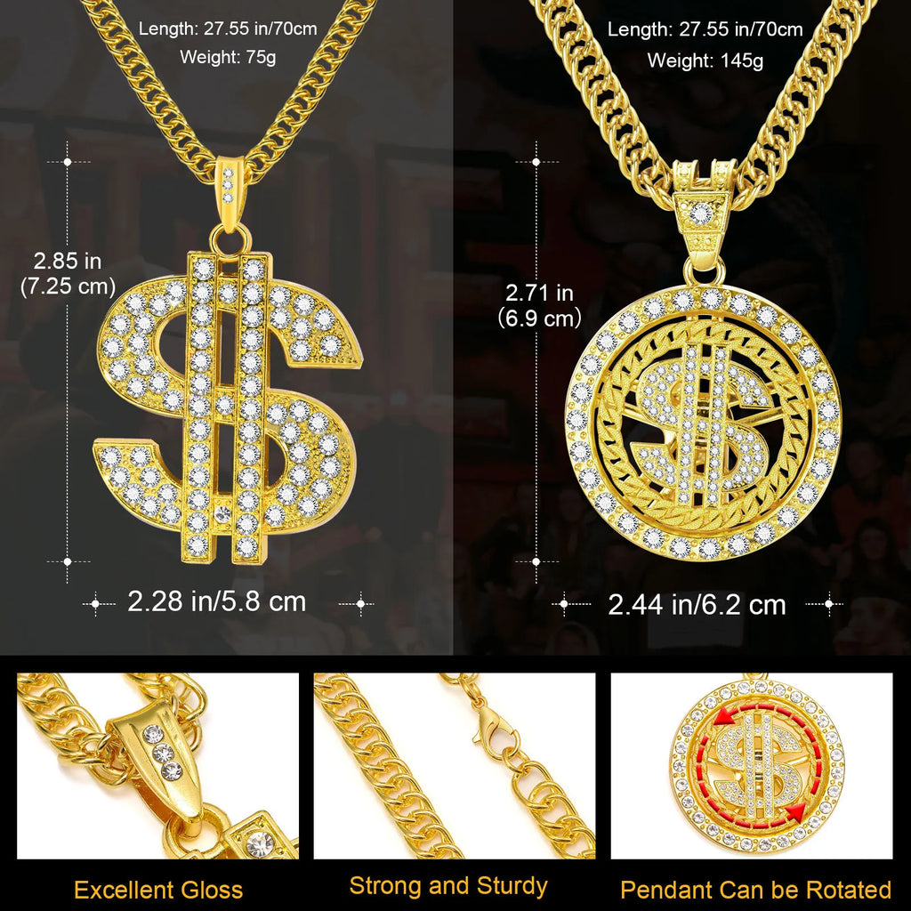 Gold Dollar Sign Cuban Chain Necklace