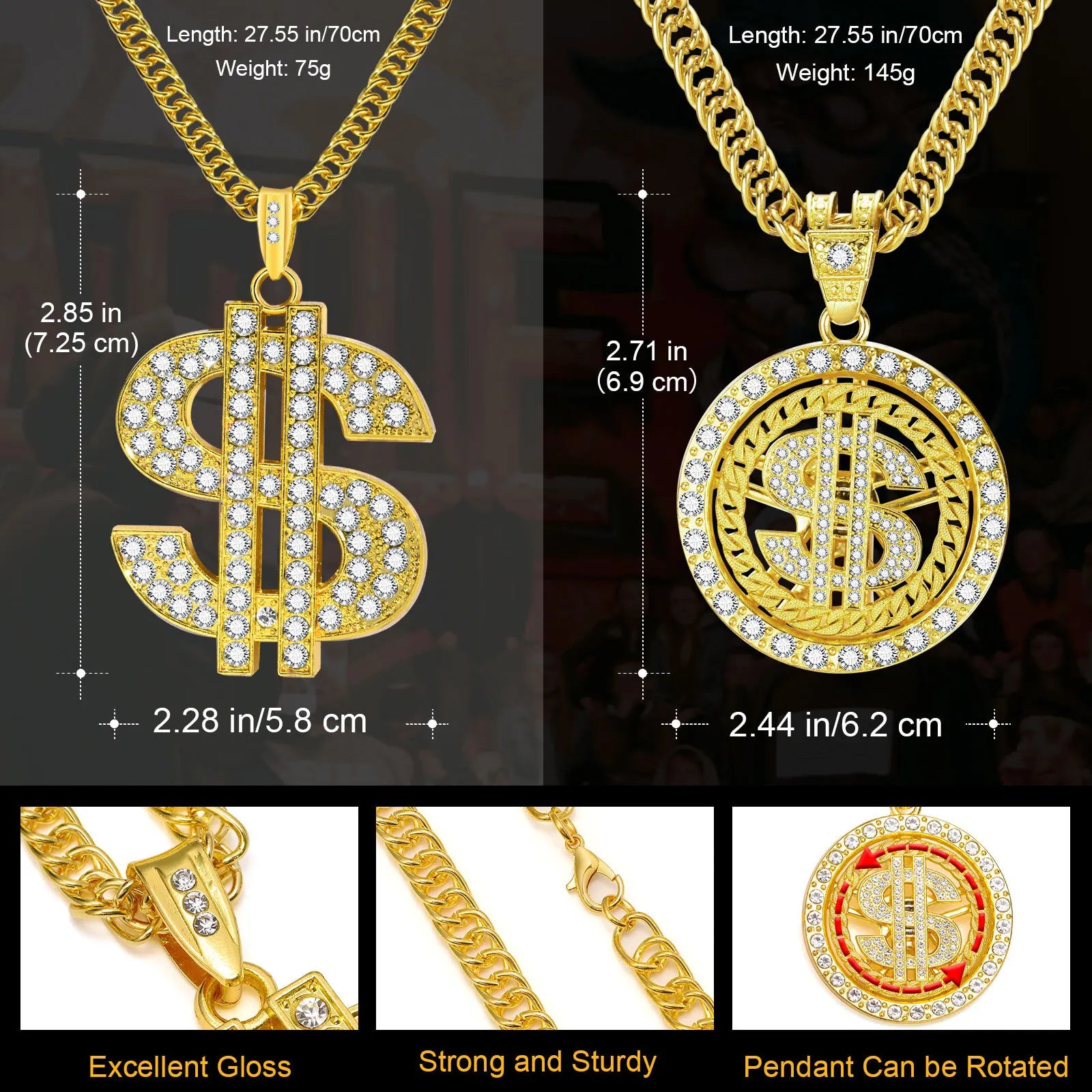 Gold Dollar Sign Cuban Chain Necklace