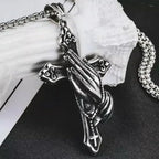Prayer Hand Cross Stainless Steel Pendant Necklace