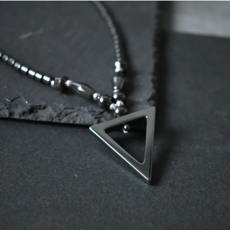 Black Hematite Triangle Pendant Necklace — Black-Tone