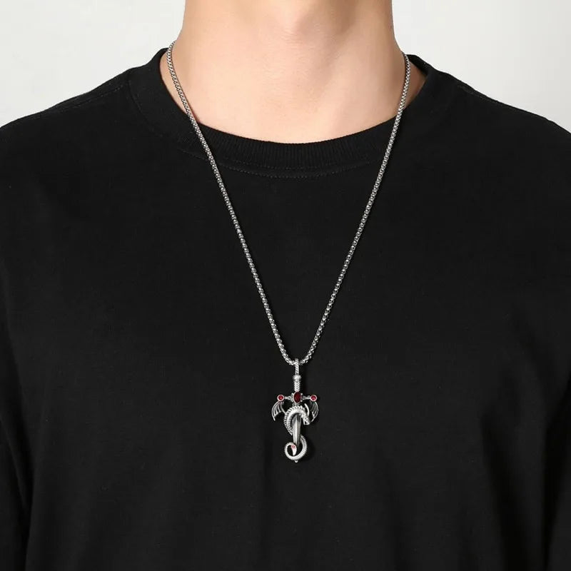 Iced Out Dragon Sword Pendant Necklace