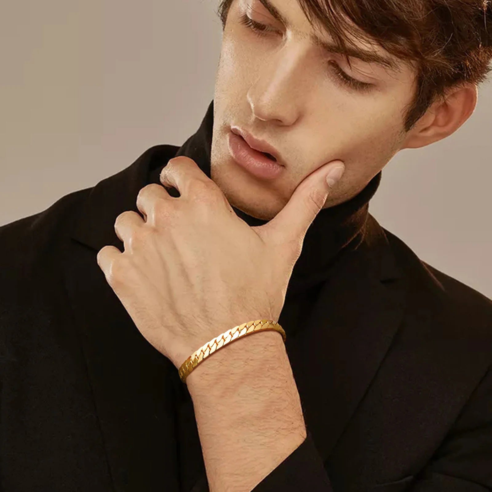 Gold Cuban Flat Chain Bracelet — Stainless Steel
