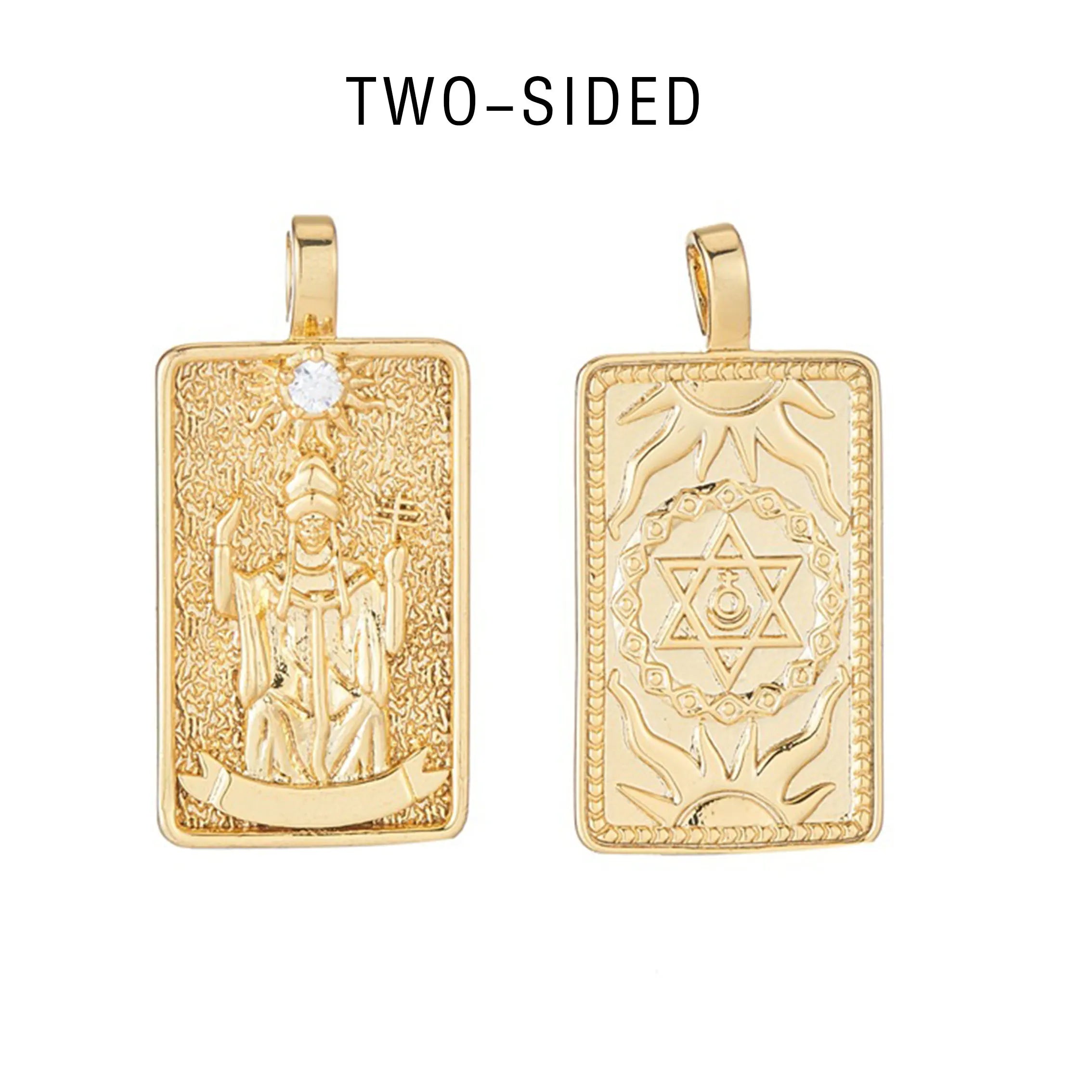 Double Sided Original Tarot Cards Necklace Tarot Moon Cigano Divination Zircon Necklace Wheel of Fortune Star Death