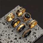 Viking Rune Cross Ring Set for Men — 7-Piece Stainless Steel