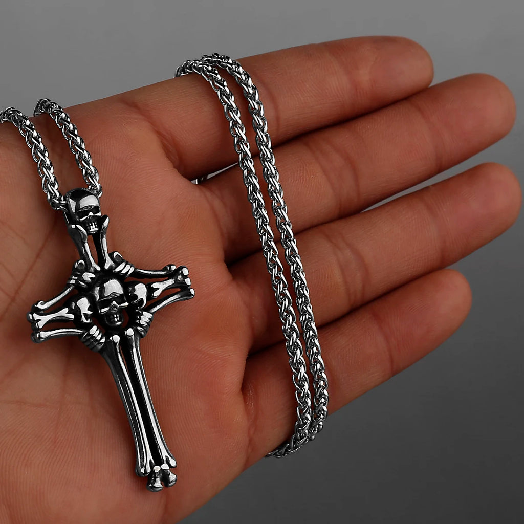 Neo-Gothic Skull Pendant Necklace — Stainless Steel