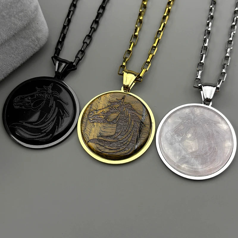 Steel Pendant Natural Stones Horsehead Animal