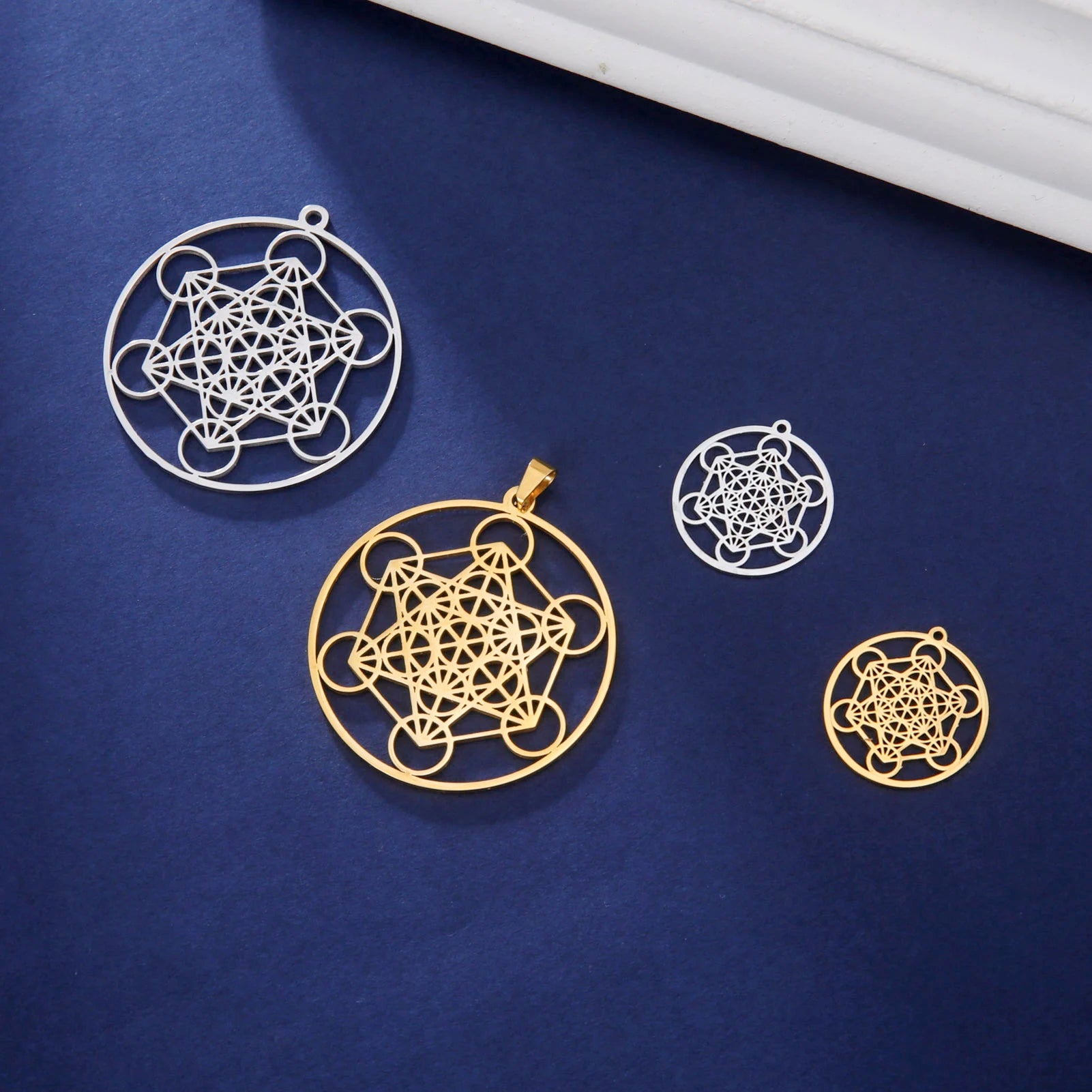 LIKGREAT Archangel Metatron Cube Pendant for Necklace Jewelry Making Stainless Steel Charm DIY Amulet Kabbalistic Tree of Life