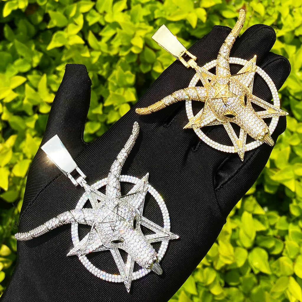 Aokaishen Iced Out Goat Star Circle Necklace Pendant for Men Real Gold Plated Cubic Zirconia Hip Hop Jewelry