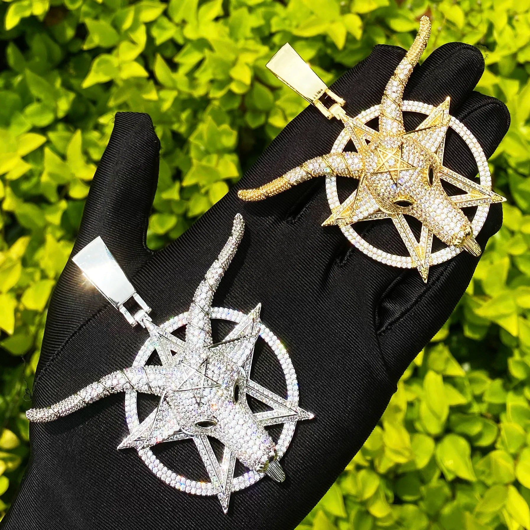 Aokaishen Iced Out Goat Star Circle Necklace Pendant for Men Real Gold Plated Cubic Zirconia Hip Hop Jewelry