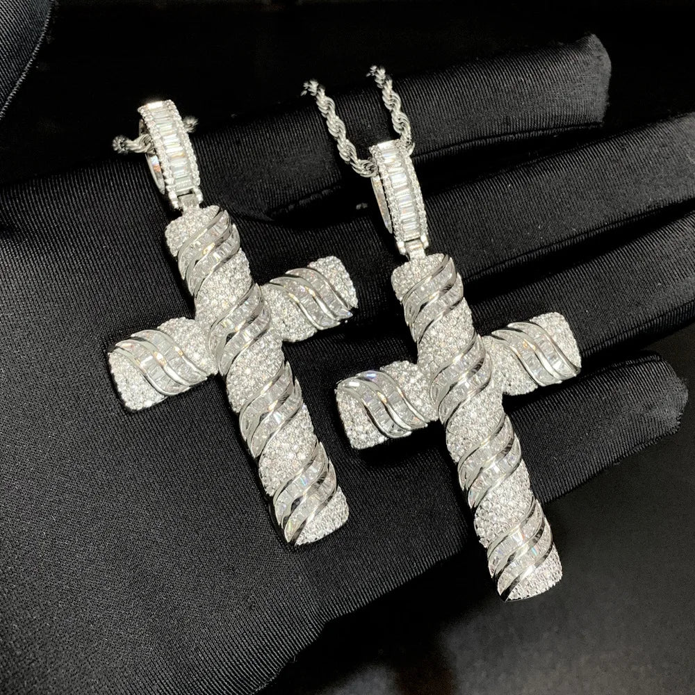 14K White Gold Lab Diamond Cross Pendant Party Wedding Pendants Necklace for Women Men Anniversary Jewelry Gift