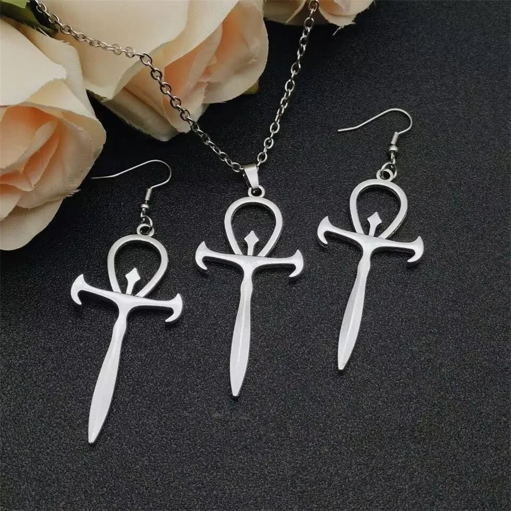 Gothic Cross Sword Pendant Necklace — Zinc Alloy