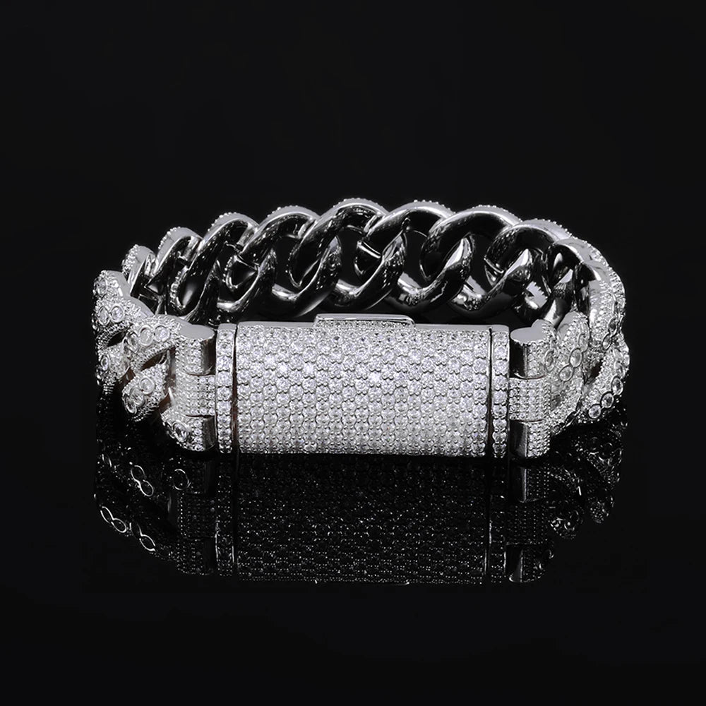 Iced Out Cuban Bracelet Stainless Steel 18MM 3-Row