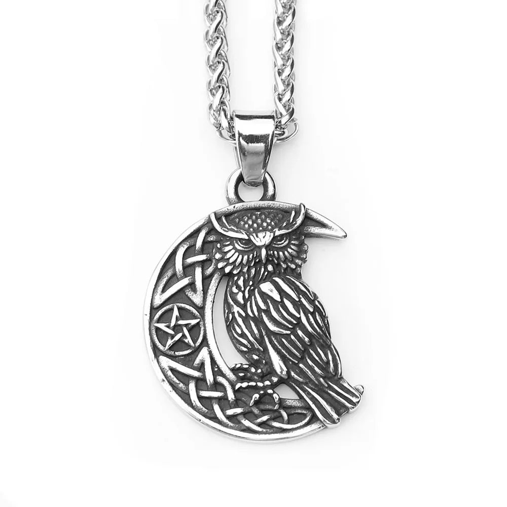 Viking Owl Pendant Necklace — Nordic Amulet, Stainless Steel