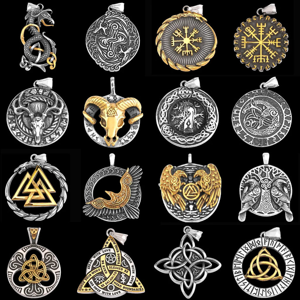 Multi-style Vintage Viking Necklace Men Amulet Nordic Tree of Life Celtic Stainless Steel Pendant Chain Jewelry Wholesale