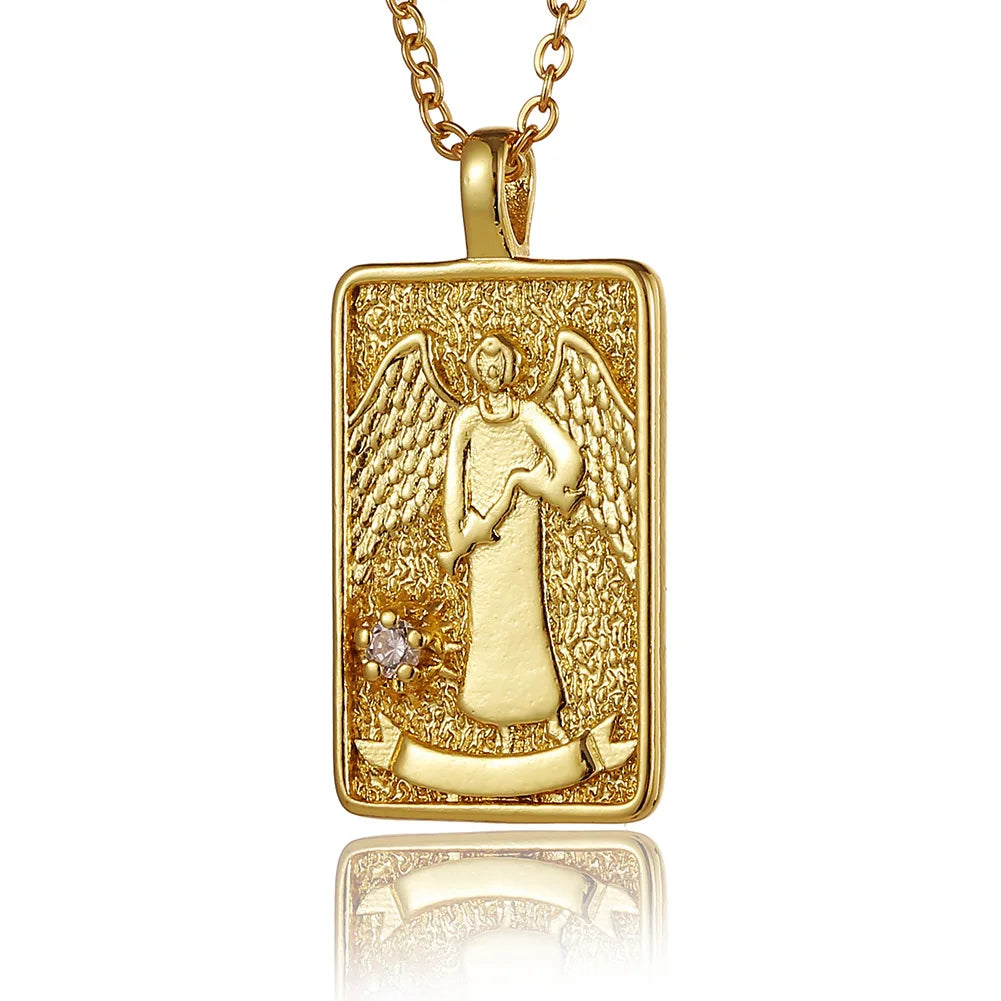 22 Style Classic Tarot Card Pendant Necklace Double Sided Zircon Tarot Necklace Major Arcana Empress Sun Star Sign