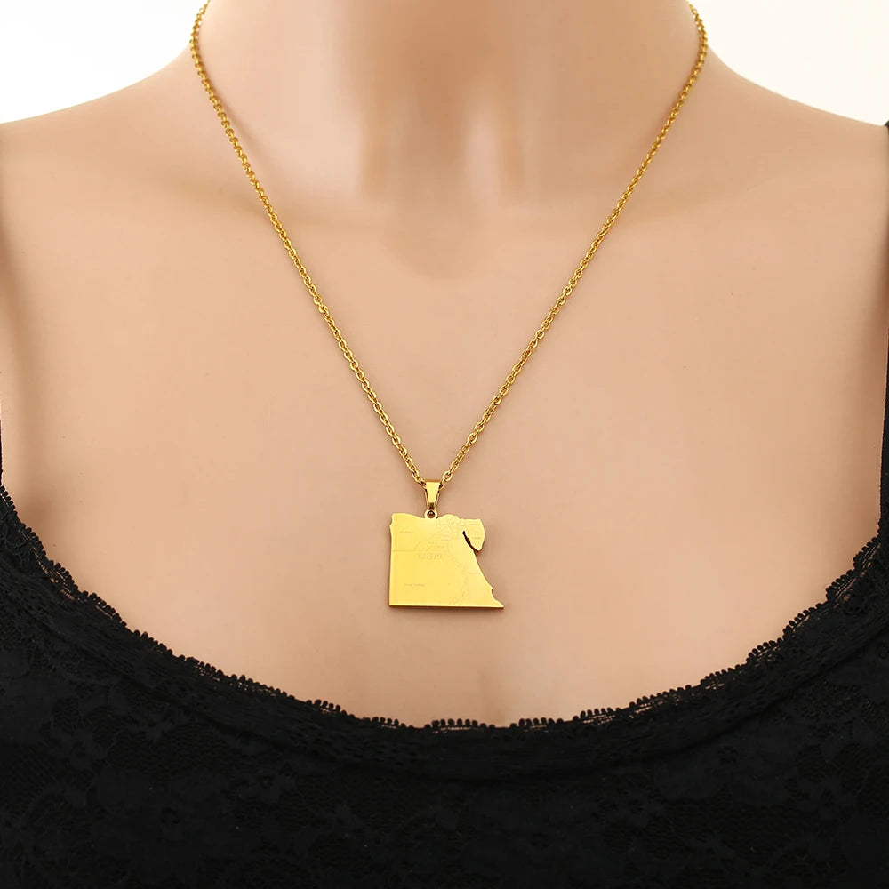 Egypt Map Flag Pendant Necklace — Stainless Steel