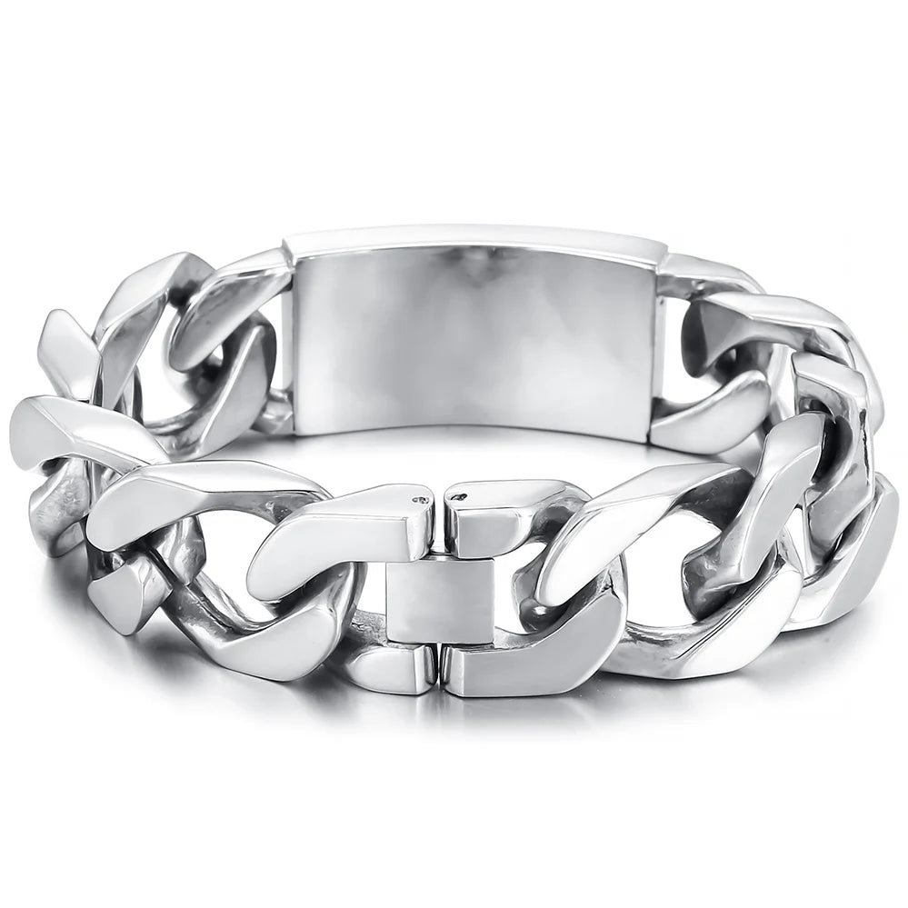 Massive Man Bracelet 20MM Width Men's Stainless Steel Cuban Link Chain Bracelet with CZ Gothic Biker Jewelry Accessory