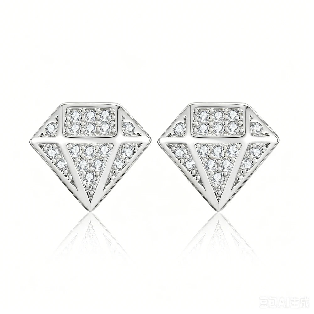 Diamond Shaped Moissanite Stud Earring Fashion Unisex Simple Versatile Diamond Ear Studs 925 Sterling Silver with Certificate