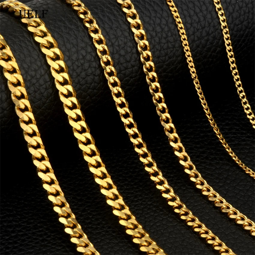 Stainless Steel Chain Necklace for Men Women Curb Cuban Link Chain Gold Color Silver Color Punk Choker Fashion Male Jewelry Gift