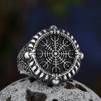 Stainless Steel Viking Compass Runic Statement Rings With Skull Punk Men Vintage Viking Men Rings Jewelry