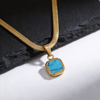 Vnox Geometric Square Natural Stone Pendant Necklace for Men, Gold Silver Color Stainless Steel Blade Chain, Trendy