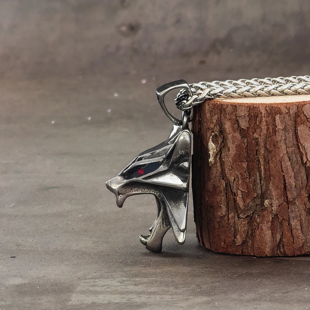 Viking Wolf Head Pendant Necklace — Stainless Steel