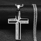 Catholic Open Cross Rhinestone Pendant Necklace — Stainless Steel