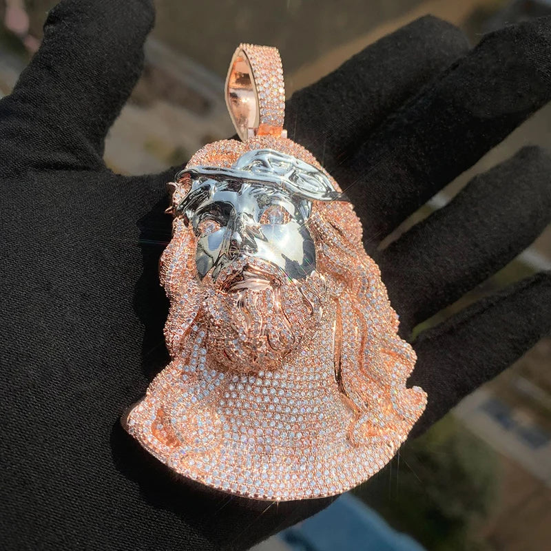 Hip Hop 5A+ Cubic Zirconic Paved Bling Iced Out JESUS PIECE Pendants Necklace Men Rapper Jewelry Rose Gold Silver Color