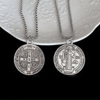 Saint Medal & Jesus Cross Pendant Necklace — Stainless Steel